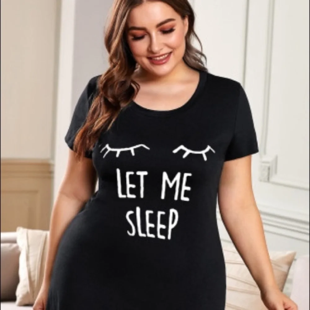 New LET ME SLEEP Black Night Shirt in Plus Sizes - Picture 3 of 4